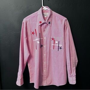 Mili Designs Womens Medium Blouse Button Shirt Patriotic Rhinestones, stars.